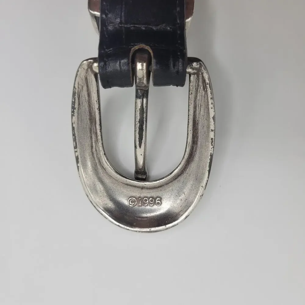 Vintage Black Leather Belt Womens Large Western Cowgirl Rodeo Croc Embossed 90s